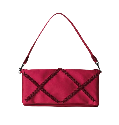  Folded clutch in red satin & velvet 