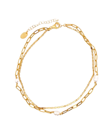  Anklet double chain with pearls 