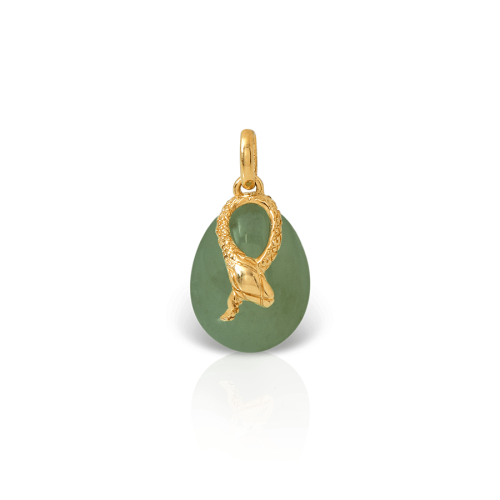  Egg pendant with snake motif in 18k textured gold, aventurine stone 