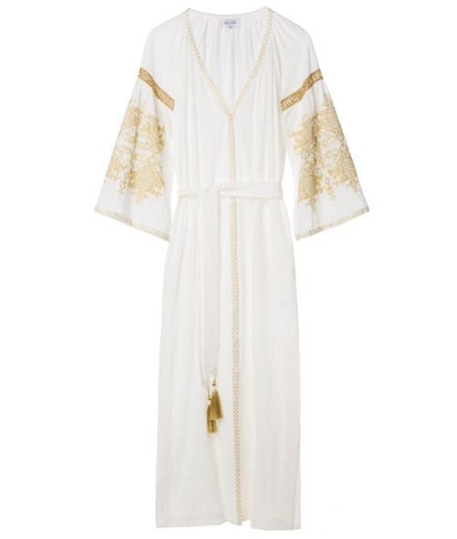  Ivory Gold Penelope Embroidered Long Kaftan, Ancient Kallos 