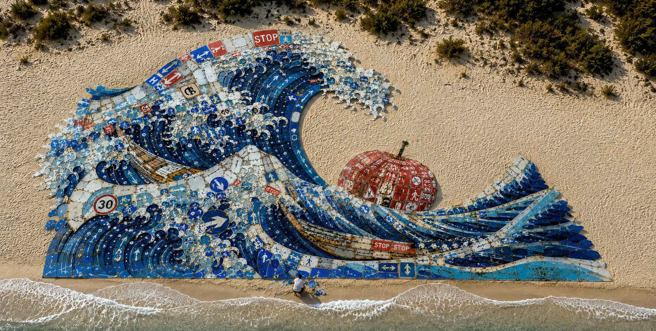Urban Pixel: Το Μεγάλο Κύμα του Hokusai ξαναγεννιέται στη Σαρδηνία μέσα από παλιά σήματα