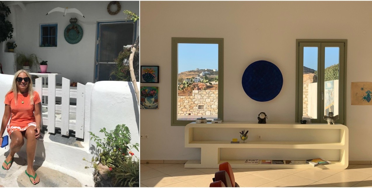 Η επιμελήτρια εκθέσεων και ιδιοκτήτρια της Athanasiadou Gallery στην Πάρο, Μαρίνα Αθανασιάδου, μας ξεναγεί στο δικό της κυκλαδίτικο νησί