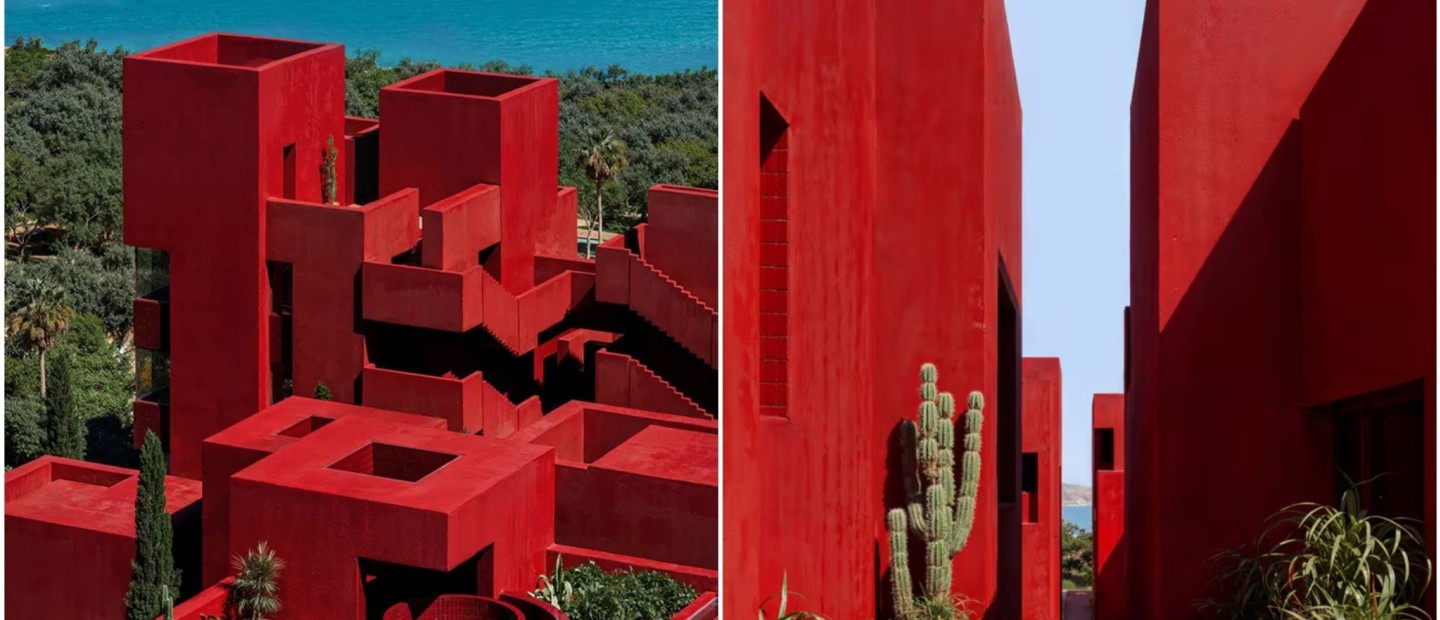 Το εντυπωσιακό θέρετρο Red Sol ξεχωρίζει στο βραχώδες τοπίο με το έντονο κόκκινο χρώμα του