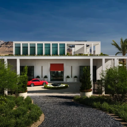 Με πανοραμική θέα στην κοιλάδα του Λας Βέγκας, αυτή η κατοικία ξεχωρίζει για την αρχιτεκτονική και την εσωτερική διακόσμηση της