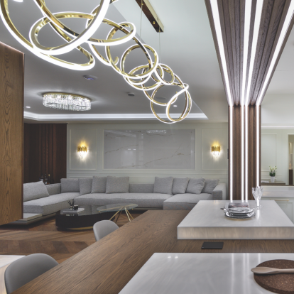 Στη Νέα Παραλία της Θεσσαλονίκης, ένα γωνιακό διαμέρισμα 200 τ.μ. μεταμορφώθηκε σε μια εντυπωσιακή σύγχρονη κατοικία