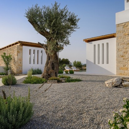 H Villa Chelona κτίστηκε μέσα στους ελαιώνες της Νότιας Κρήτης έτσι ώστε να βλέπει ανεμπόδιστα τον Ψηλορείτη